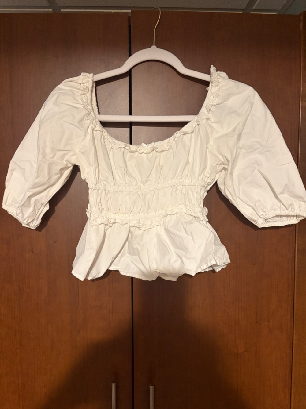 Altar'd State Cream Smocked Peplum Blouse